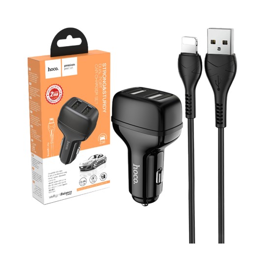 Hoco Z36 Leader Car Charger Dual Port Lightning Cable Set 1m Preto